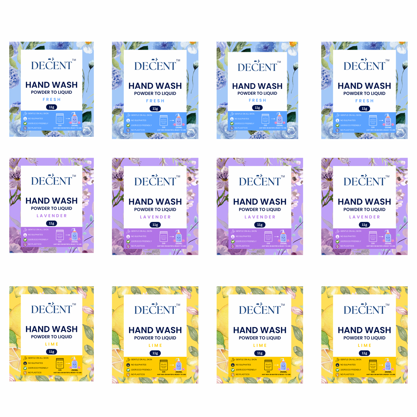 Decent Hand Wash Powder to Liquid | 11g to 250ml of Hand Wash